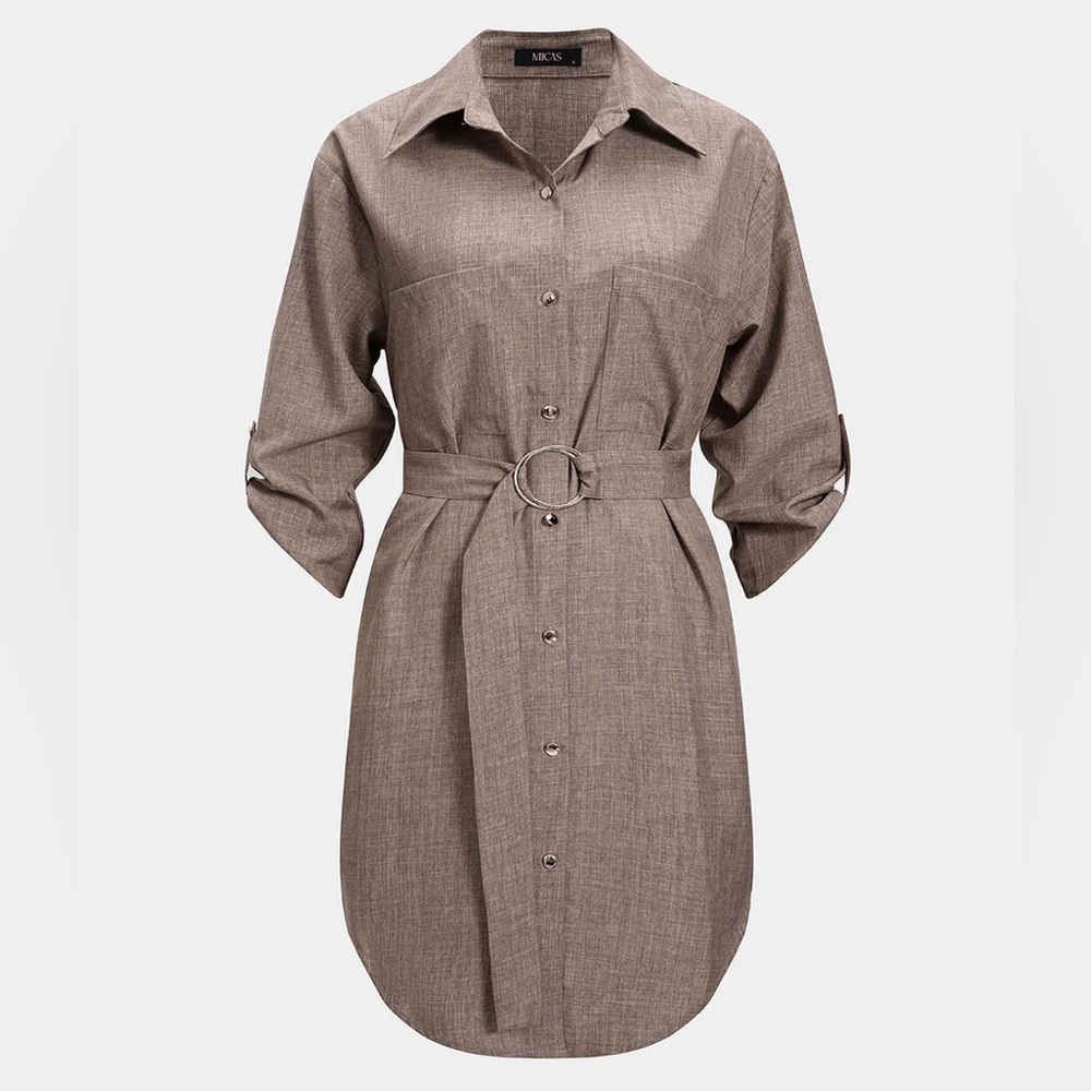 Micas Button V-Neck Belted Mini Dress